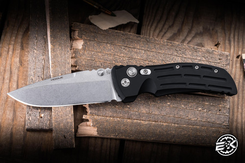 Preowned-Hogue Knives EX01 Button lock Knife Black Aluminum 4" 154CM Drop Point Stonewash