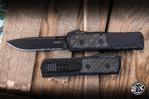 Guardian Tactical Apex OTF Knife Black Aluminum, Carbon Fiber Inlay 3.4" MagnaMax Drop Point Serrated Black