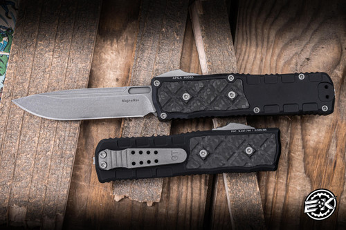 Guardian Tactical Apex OTF Knife Carbon Fiber Inlay Titanium 3.4" Drop Point Damascus Stonewash