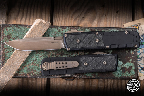 Guardian Tactical Apex OTF Knife Black Aluminum, Carbon Fiber Inlay 3.4" MagnaMax Drop Point Bronzed Gunmetal