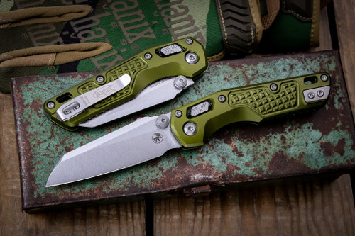 Microtech MSI Mini Standard OD Green Frag Aluminum 3.25" M390 Sheepsfoot Stonewash 210M-10FROD