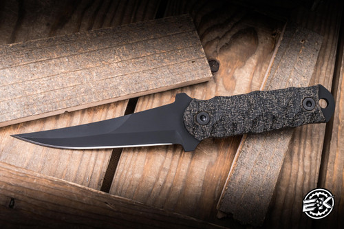 Half Face Blades Combat Filet Fixed Blade Knife Black Burlap Micarta 4" S45VN Armor Black Cerakote