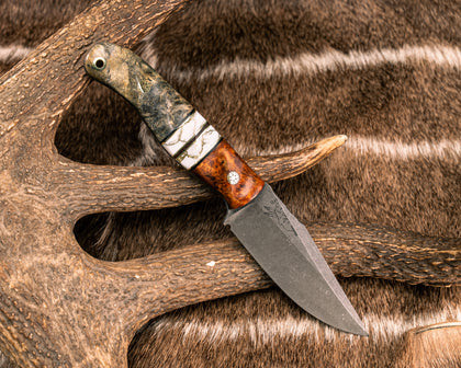 Half Face Blades Scalper Fixed Blade Knife Amboyna-Buckeye Burl Handle 4" S45VN Drop Point
