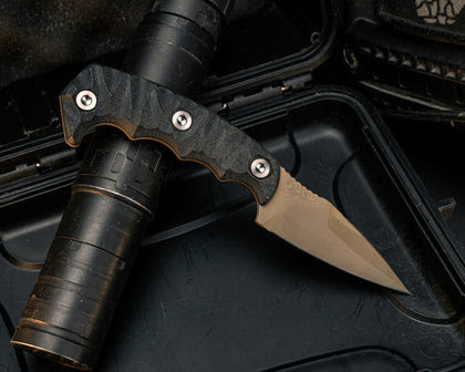 Half Face Blades Humint Fixed Blade Knife Textured Black G10 3" S45VN FDE Cerakote