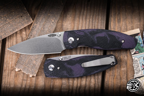 Three Rivers Manufacturing Neutron 2 Folding Knife 3D Contoured Lizard Skin G10 3" MagnaCut Concord Grape Burl TRM-N2LL-CGB-LS-MC