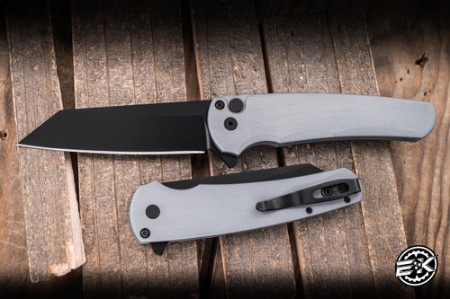 ProTech Malibu Manual Flipper Knife Grey Aluminum 3.25" MagnaCut Reverse Tanto DLC Black Plain Edge PT-5403-GREY