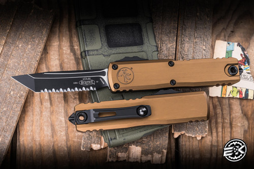 Microtech UTX-85 Gen IV OTF Automatic Knife Tan Tactical 3.1" M390 Tanto Serrated Black 12334-3TA
