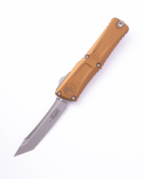Microtech Combat Troodon Gen III OTF Automatic Knife Tan Aluminum 4" M390 Tanto Stonewash 1144-10TA