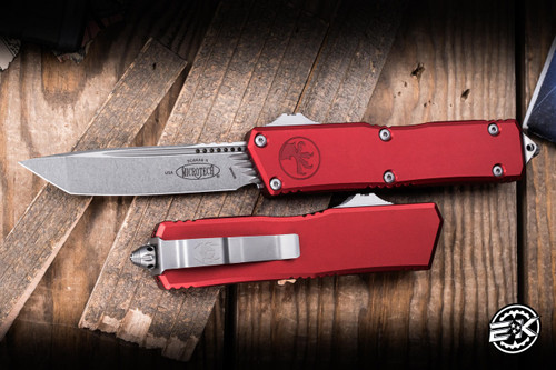 Microtech Scarab II Gen III Executive OTF Automatic Knife Standard Red Aluminum 4" M390 Tanto Stonewash 1177-10RD