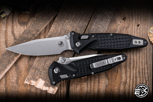 Microtech Socom Elite RAM-LOK Automatic Folding Knife Standard Frag Black Aluminum 4" M390 Single Edge Stonewash 160RL-10FR