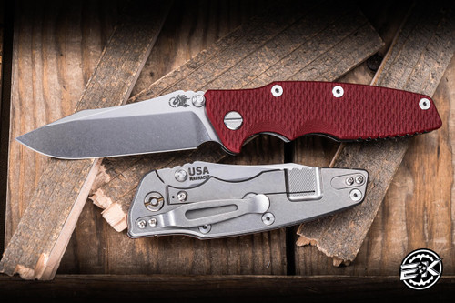 Rick Hinderer Knives EKlipse Non-Flipper 3.5" Spearpoint Magnacut Knife Red G10, Stonewash