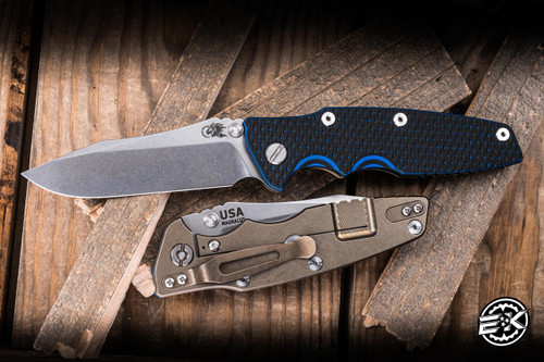 Rick Hinderer Knives EKlipse Non-Flipper 3.5" Spearpoint Magnacut Knife Black/Blue G10, Stonewash Bronze