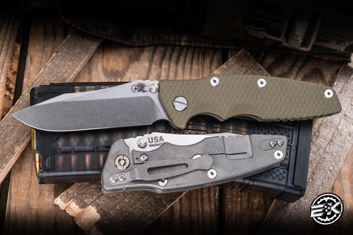 Rick Hinderer Knives EKlipse Non-Flipper 3.5" Spearpoint Magnacut Knife OD Green G10, Working Finish Stonewash