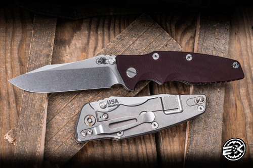 Rick Hinderer Knives EKlipse Non-Flipper 3.5" Spearpoint Magnacut Knife Burgundy Micarta, Stonewash Blade