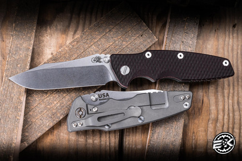 Rick Hinderer Knives EKlipse Non-Flipper 3.5" Spearpoint Magnacut Knife Textured Burgundy Micarta/Working Finish Ti, Stonewash Blade