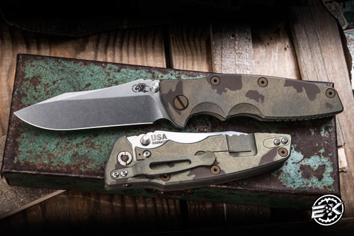 Rick Hinderer Knives EKlipse Non-Flipper 3.5" Spearpoint Magnacut Knife Battle Green/Bronze Titanium, Stonewash Blade