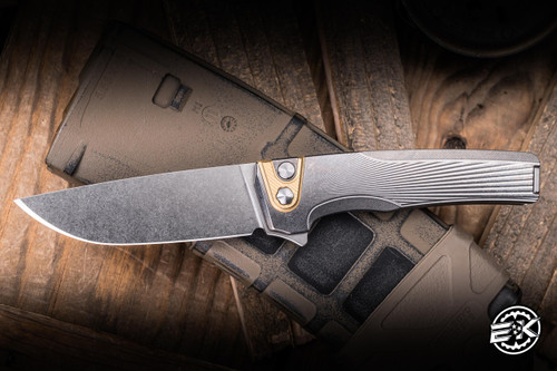 MachineWise Sonora Button Lock Folding Knife Sunray Stonewash Titanium 3.35" S90V Stonewash 1743