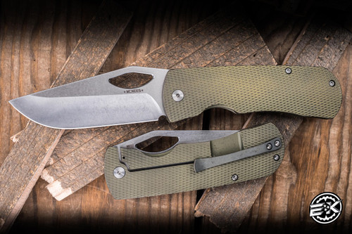 McNees Knives Dixon Folding Knife Atomic Green/Bronze Diamond Titanium 3.75" MagnaCut Stonewash Satin