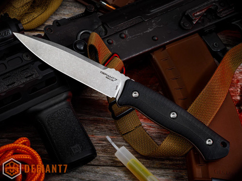 Defiant 7 BK Fixed Blade Knife Black G10 4.75" S45VN Stonewash