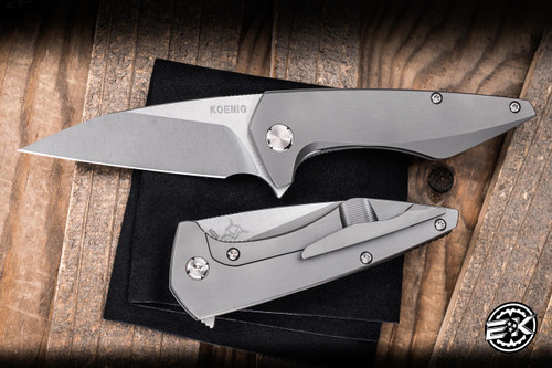 Koenig Knives Mini Goblin Frame Lock Flipper Knife Gray Titanium 3" M390 Burnished Wharncliffe MG11111111