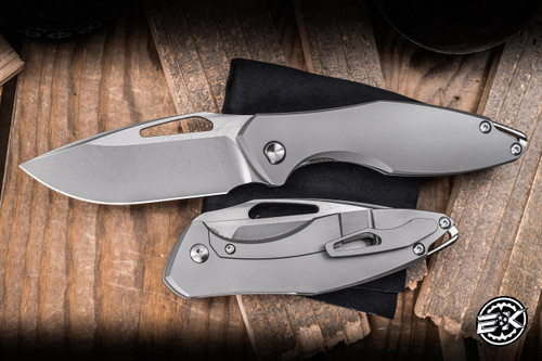 Koenig Knives Arius Non-Flipper Knife 6AL4V Titanium 3.5" M390 Burnished Drop Point AR21111111