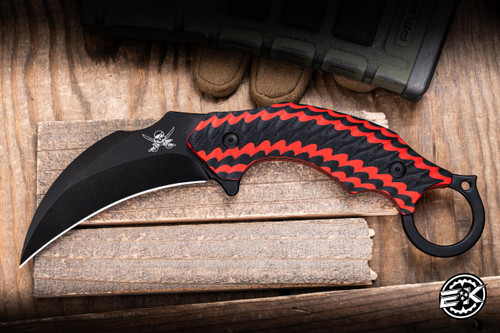Skallywag Tactical Deep 6 Karambit Fixed Blade Knife Black/Red G10 4" 440c Hawksbill Black