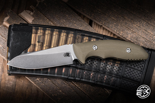 Hinderer Flash Point Fixed Blade Knife OD Green G10 3" Magnacut Sheepsfoot Stonewash EK-3001