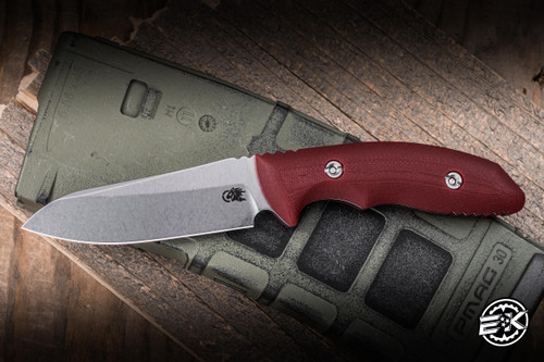 Hinderer Flash Point Fixed Blade Knife Red G10 3" Magnacut Sheepsfoot Stonewash EK-3003