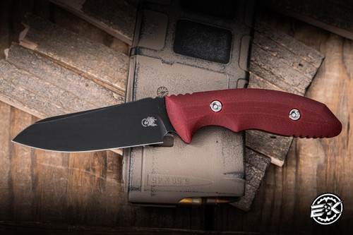 Hinderer Flash Point Fixed Blade Knife Red G10 3" Magnacut Sheepsfoot Battle Black EK-3008