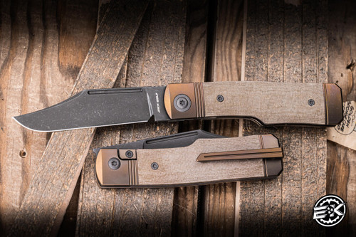 Jack Wolf Knives Gunslinger Jack Folding Knife Green Linen Micarta 3.21" S90V Clip Point Acid Stonewash