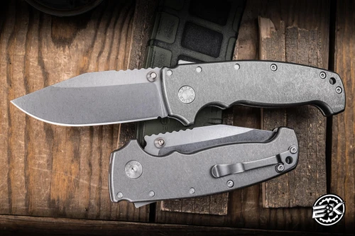 Demko Knives MGAD20 XXX Folding Knife Titanium 4" 3V Clip Point Stonewash