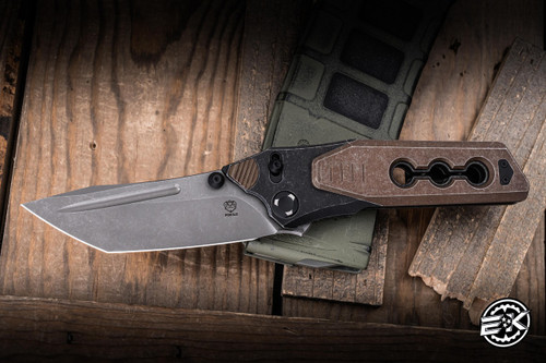 Poikilo Blade Cyberkuza S1 Folding Knife Rusty Tank Titanium 4.1" M398 Tanto Dark Stonewash EK-3040