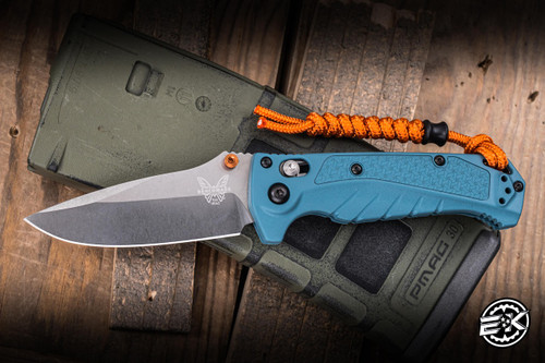 Preowned-Benchmade Water Mini Adira Folding Knife Depth Blue Grivory 3.2" MagnaCut Drop Point 18065