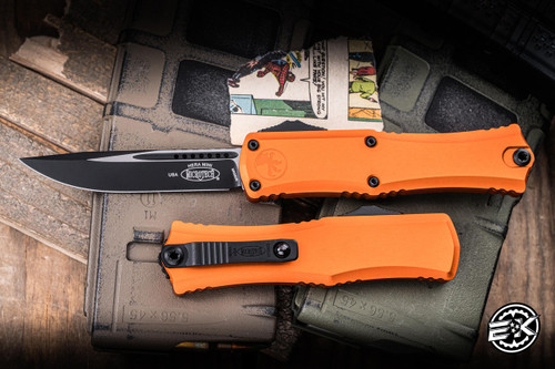 Microtech Hera II Mini OTF Automatic Knife Orange 3" M390 S/E Drop Point Black 1703M-1OR