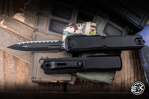 Microtech Ultratech Gen IV OTF Automatic Knife 3.5" M390 D/E Dagger Serrated Black 11224-3T