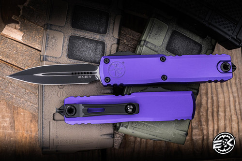Microtech UTX-85 Gen IV OTF Automatic Knife Purple Aluminum 3" M390 D/E Dagger Black 12324-1PU