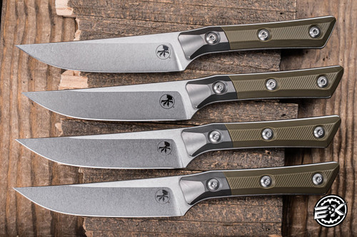 Microtech Steak Knife Fixed Blade Kitchen Set G10 4.5" M390 Drop Point Stonewash 3600B-10SETOD