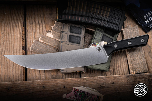 Microtech Fixed Blade Butcher Knife Black G10 10" M390 Drop Point Stonewash 3800-10BK