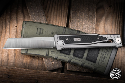 Preowned-Reate EXO OG Gravity Knife Titanium CF 3.75" Elmax Satin