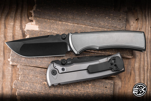 Chaves Knives 229 Redencion Folding Knife Bright Stonewash Titanium 3.75" M390 Drop Point Black DLC