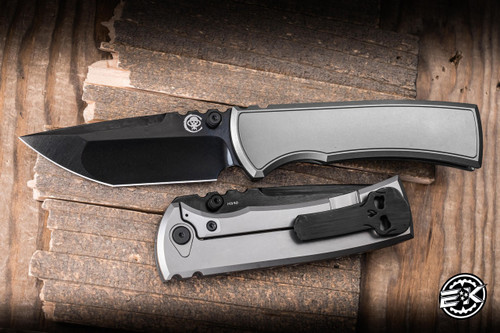 Chaves Knives 229 Redencion Folding Knife Bright Stonewash Titanium 3.75" M390 Tanto Black DLC