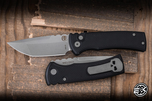 Chaves Knives/ProTech 229 Redencion Automatic Folding Knife Black Spiral Stipple Aluminum 3.3" S35VN Tanto Stonewash