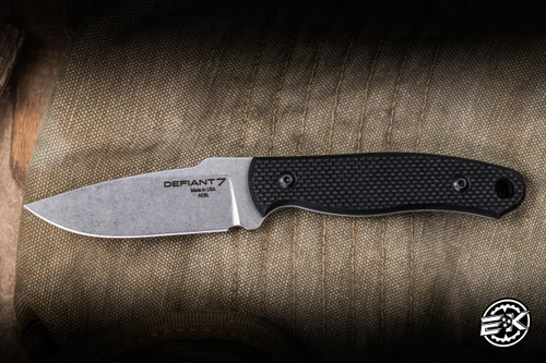 Defiant 7 Ace Fixed Blade Knife Textured Black G10 4.75" AEB-L Drop Point Stonewash