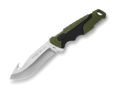 Buck 657 Large Pursuit Fixed Blade Knife Green/Black Glass Filled Nylon 4.5" 420HC Guthook Satin
