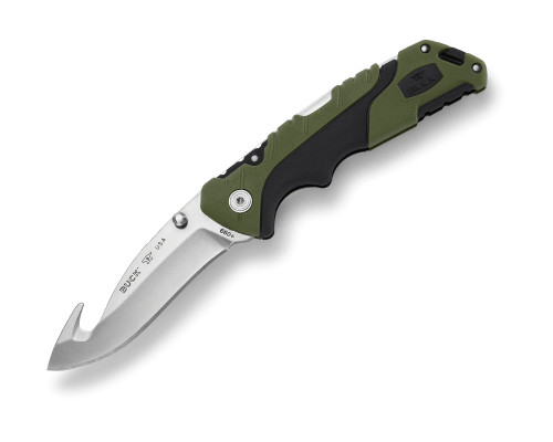 Buck 660 Large Pursuit Folding Knife Green/Black Glass Filled Nylon 4.5" 420HC Guthook Satin