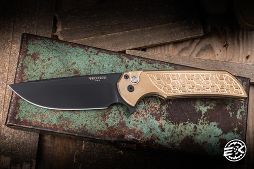 Preowned-ProTech Mordax Manual Flipper Knife AlBronze Gridlock 3.75" MagnaCut DLC Drop Point