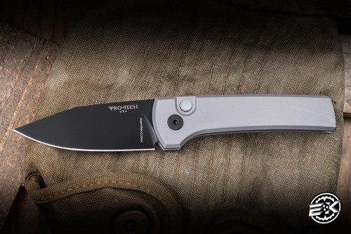 ProTech x Ramon Chaves Scapegoat Compact Automatic Knife Grey Aluminum 3.15" MagnaMax Clip Point DLC Black -CCKS Show Special