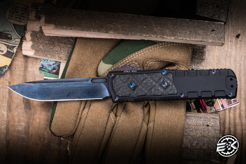 Preowned-Guardian Tactical Apex OTF Aluminum/Carbon Fiber Anodized Accents 3.4" Damascus