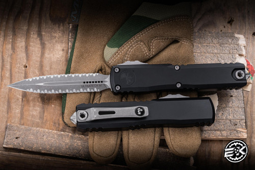 Microtech Ultratech Gen IV OTF Automatic Knife Aluminum 3.5" M390 Serrated Dagger Apocalyptic Stonewash 11224-D12AP