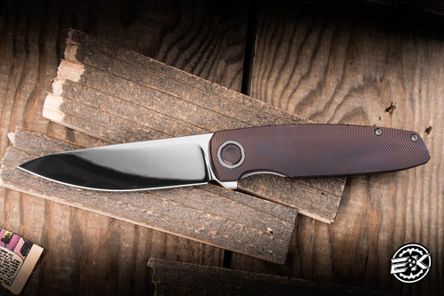 Holt Bladeworks Custom Outlaw Flipper Knife Rose-Bronzed Flux Titanium 3.95" MagnaCut Near Mirror